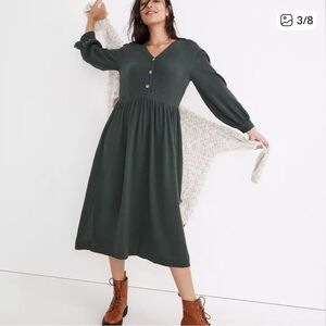 Madewell Forest Green Button-Front Midi Dress